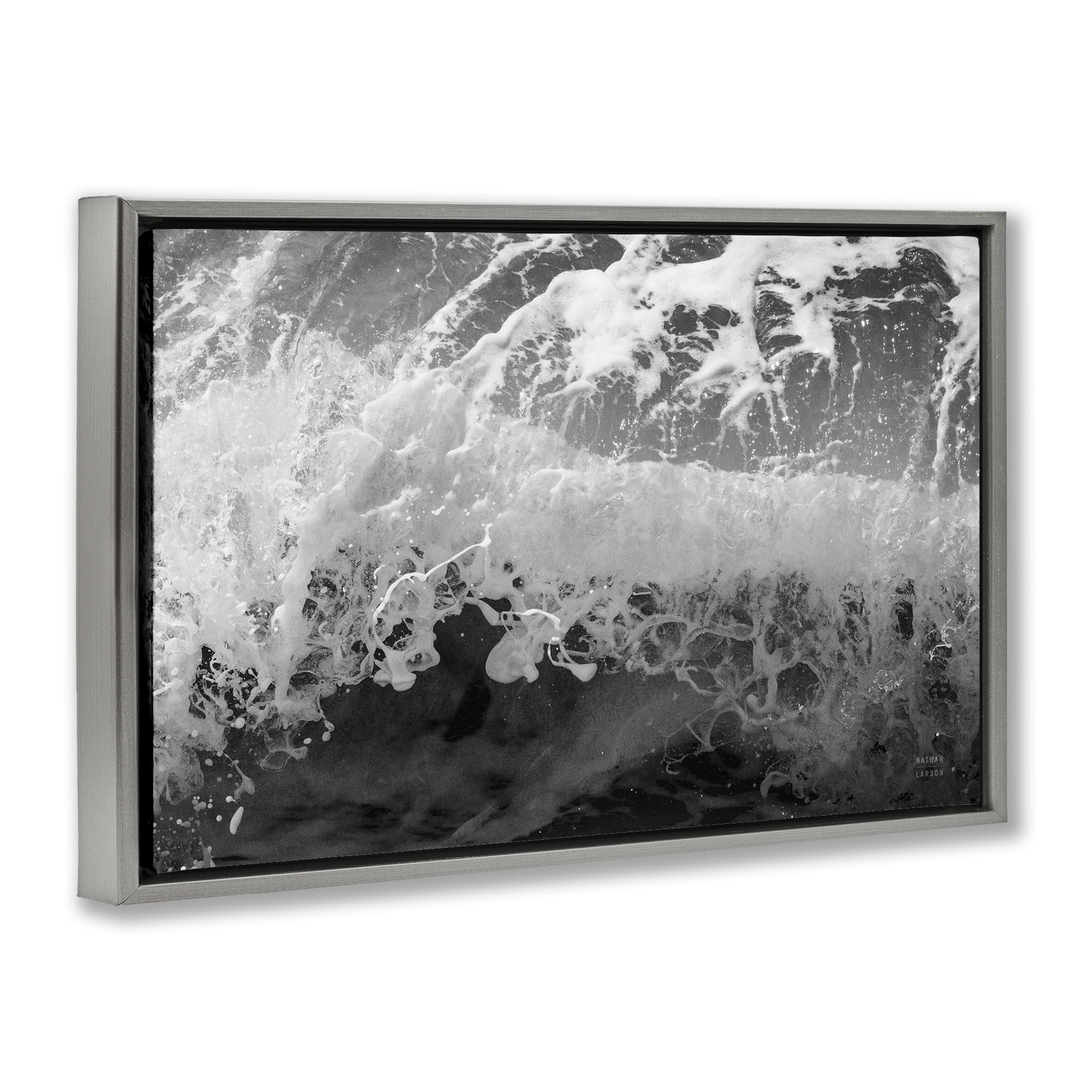 Stupell Industries Pacific Ocean Splash Landscape Photography Gray Floater Framed Canvas Art Print Wall Art, 25 x 17