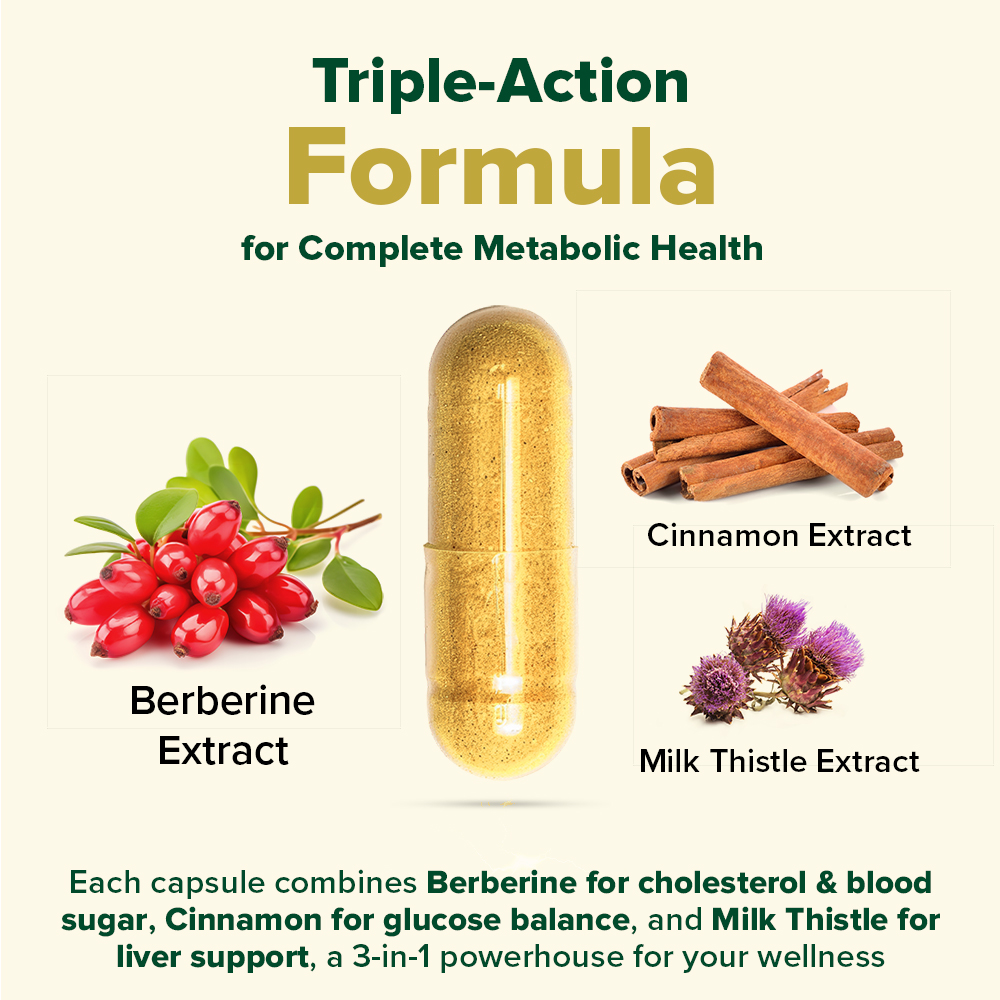 VAHDAM Berberine 97% HCL 1200mg Extract with Cinnamon and Milk Thistle | Supports Heart Health and Helps Maintain Healthy Cholesterol & Glucose Metabolism | 90 Veg Capsules