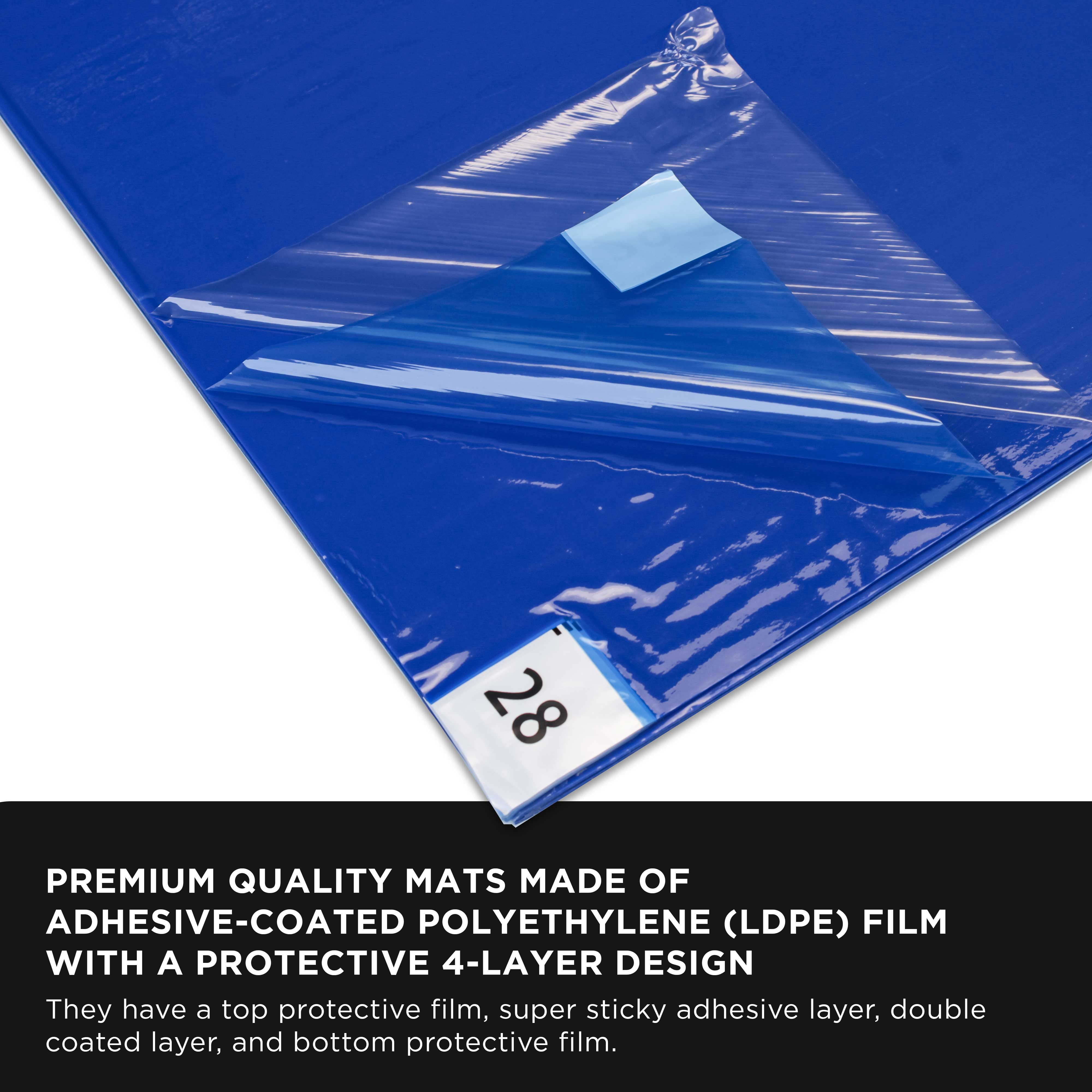 Master Elite Sticky Tacky Adhesive Cleanroom Floor Mats, 24" x 36", 4 Packs of 30 Blue Sheets Each - For Laboratory, Paint Spray Booth, Construction Sites - Trap Remove Dirt, Dust, Shoe & Pet Debris