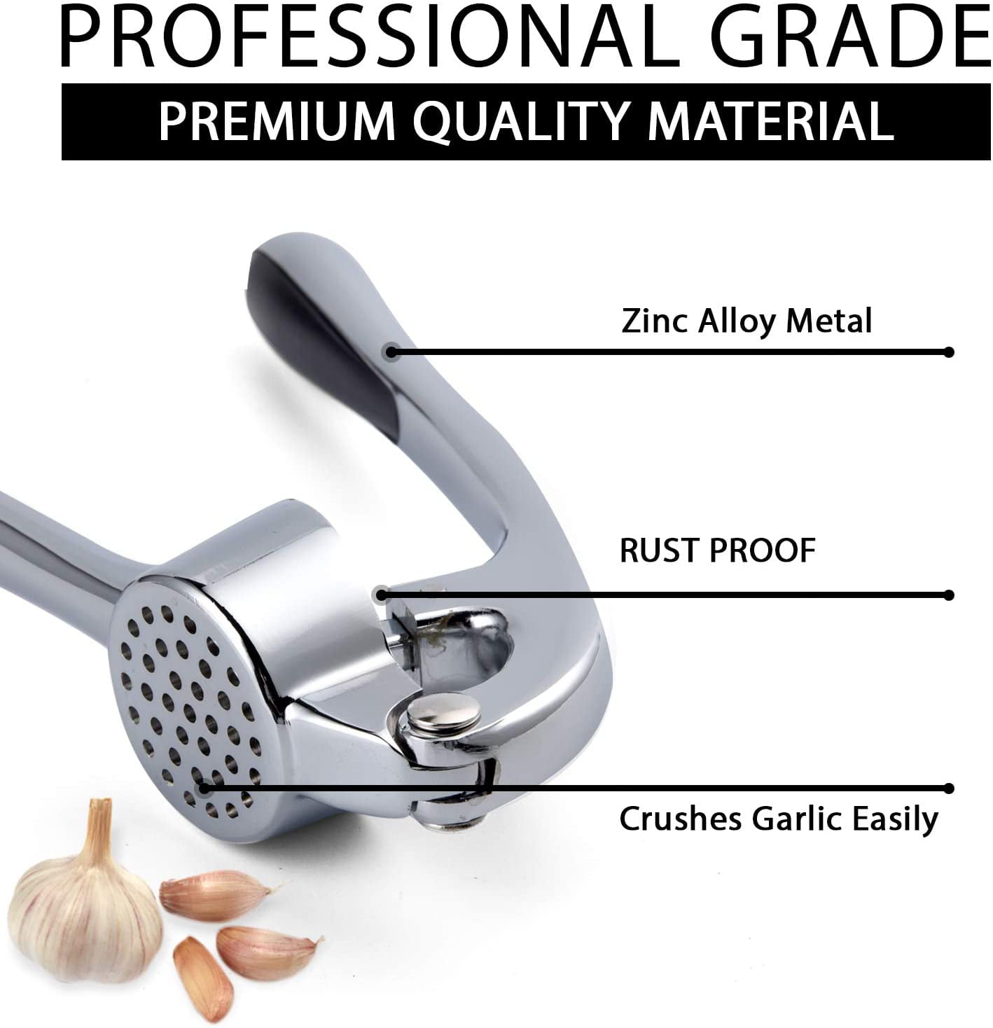 Premium Zinc Alloy Garlic Press,matte texture,Soft Easy-Squeeze Ergonomic  Handle, Sturdy Design Extracts More Garlic Paste, Crusher for Nuts & Seeds