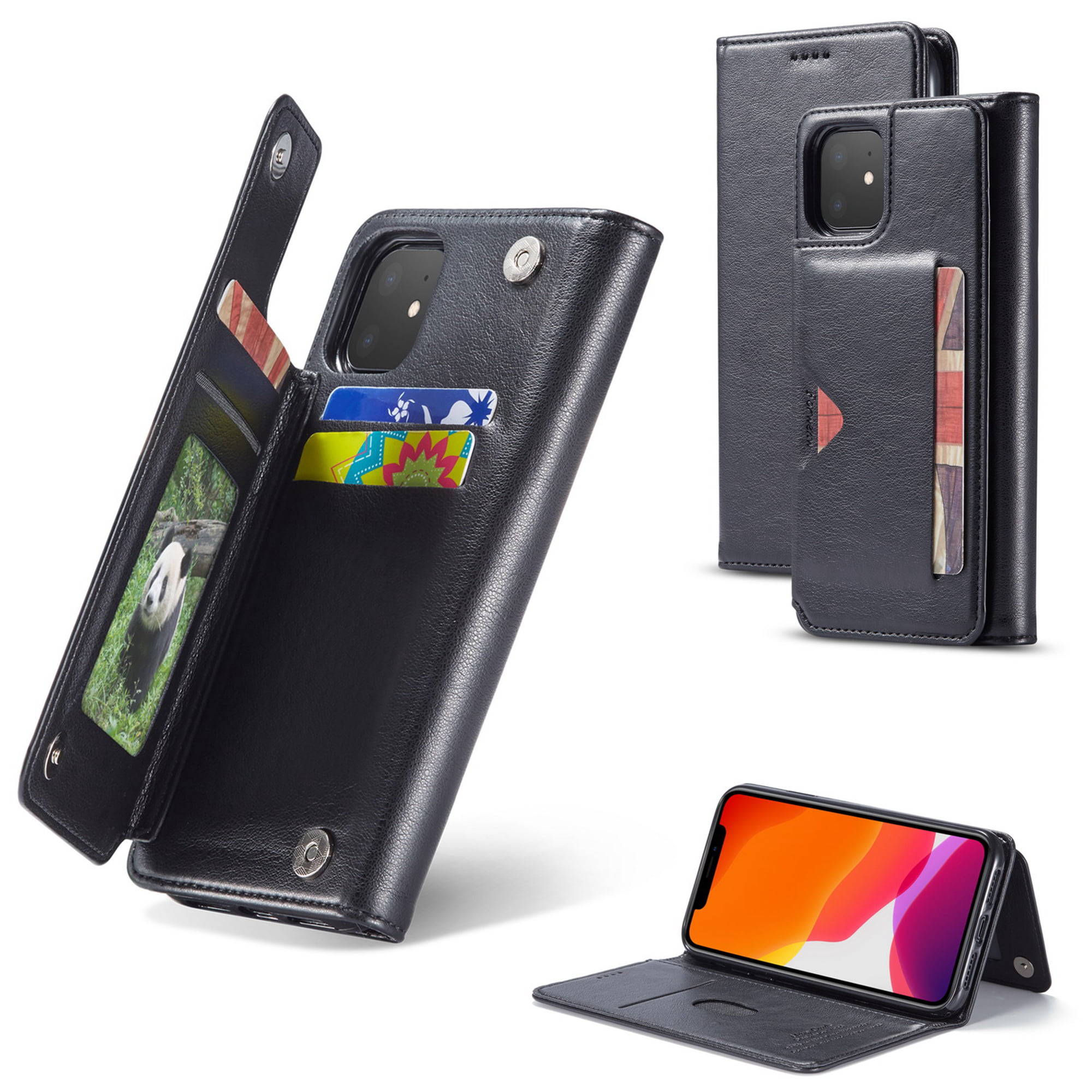 iphone case phone card wallet holder magnetic leather folio flip silicone walmart slots kickstand premium pu
