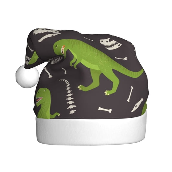Kowoue Dinosaur Skeleton Pattern Santa Hat Christmas Hats for Adults, Holiday Unisex Velvet Comfort Xmas Hat for Women Men