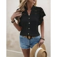 thumbnail image 6 of Women'S Eyelet Embroidery Blouse V Neck Button Down Shirt Flounce Short Sleeve Top with Cutout Detail Black XL, 6 of 9