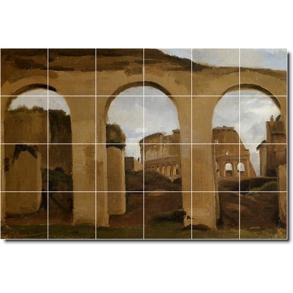 Ceramic Tile Mural-Jean Corot Historical Backsplash Tile Mural 14. 72" w x 48" h using (24) 12 x 12 ceramic tiles