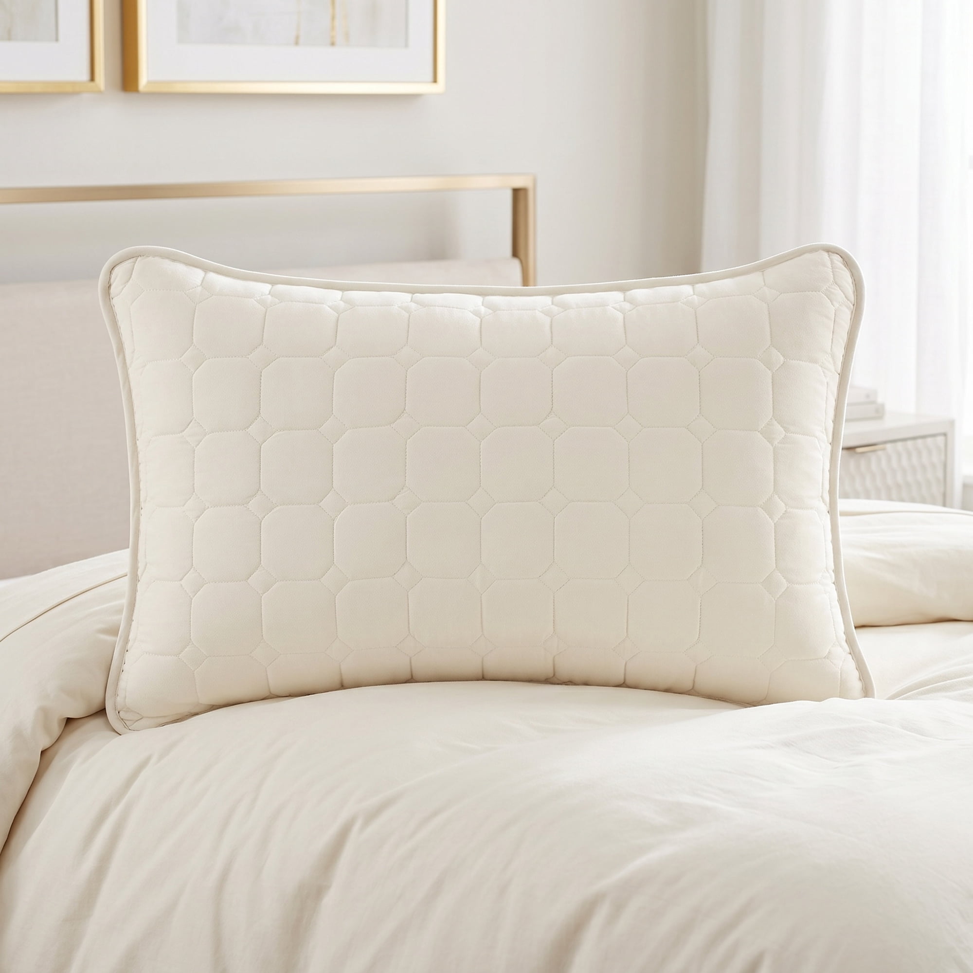 Unique Bargains Quilted Cotton Covers Pillow Protectors with Envelope Standard Size Beige