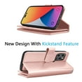 thumbnail image 4 of For Apple iPhone 14 Pro Max Wallet Case, EBIZCITY Luxury Cash Credit Card Slots Holder PU Leather Flip Cover [Detachable Magnetic TPU Case] & Kickstand & Wristlet Strap Cover -Rose Gold, 4 of 6
