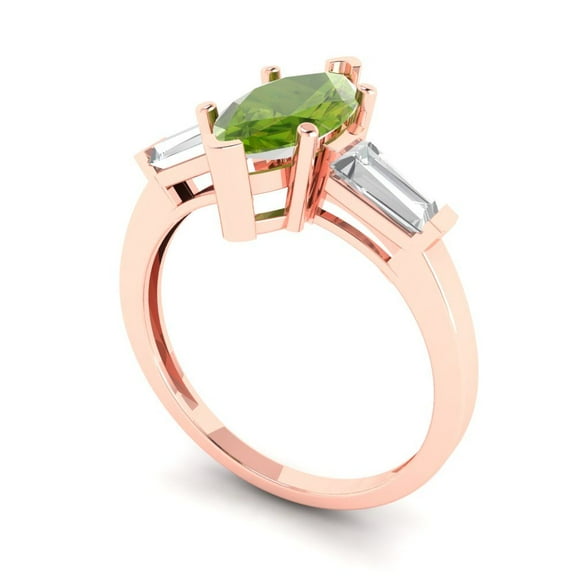 2 ct Marquise Cut Natural Peridot Three-Stone Engagement Ring for Women in 18K Rose Gold