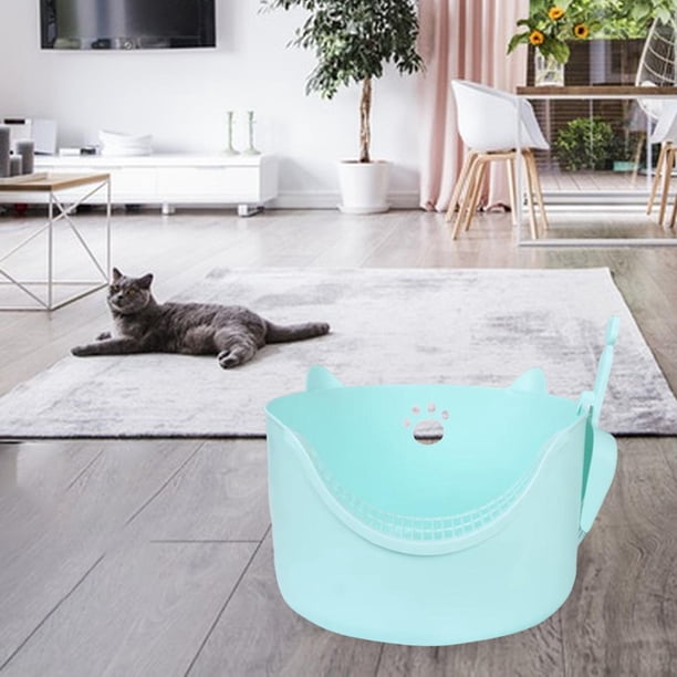 Caja de arena para gatos con parte abierta, bandejas de arena para mascotas con lados altos, bandejas de arena prácticas para hámsteres, cone Verde