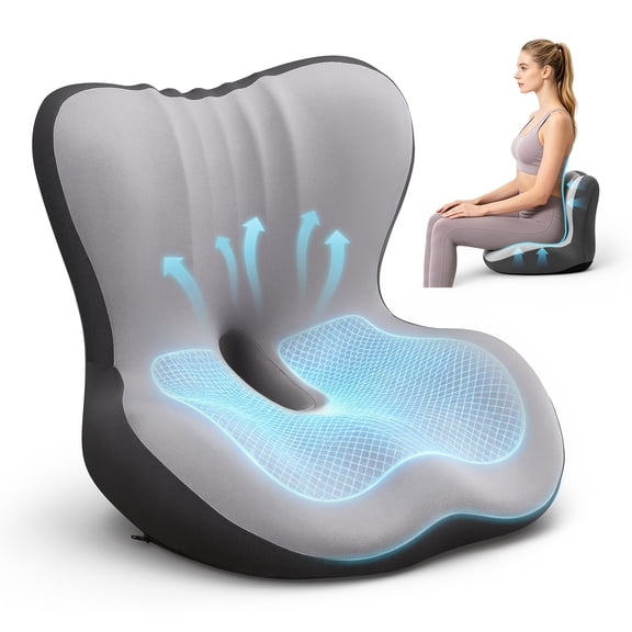 AMTPM Seat Cushion with Backrest, Ergonomic Memory Foam Back Support Cushion, Coccyx Cushion, Chair Cushion for Office Chair, Car Seat, Wheelchair, Office, Car, Grey