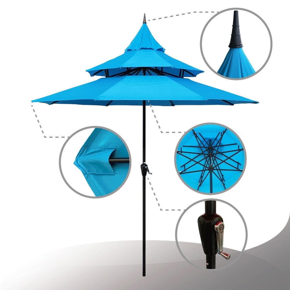 Ultrashades 9ft Patio Umbrella with Crank 3-Tier Pagoda Outdoor Market Umbrella with 8 Ribs, Aqua