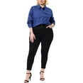 thumbnail image 3 of Unique Bargains Women's Plus Size Chest Pocket Long Sleeve Denim Chambray Shirt 3X Denim Blue, 3 of 8