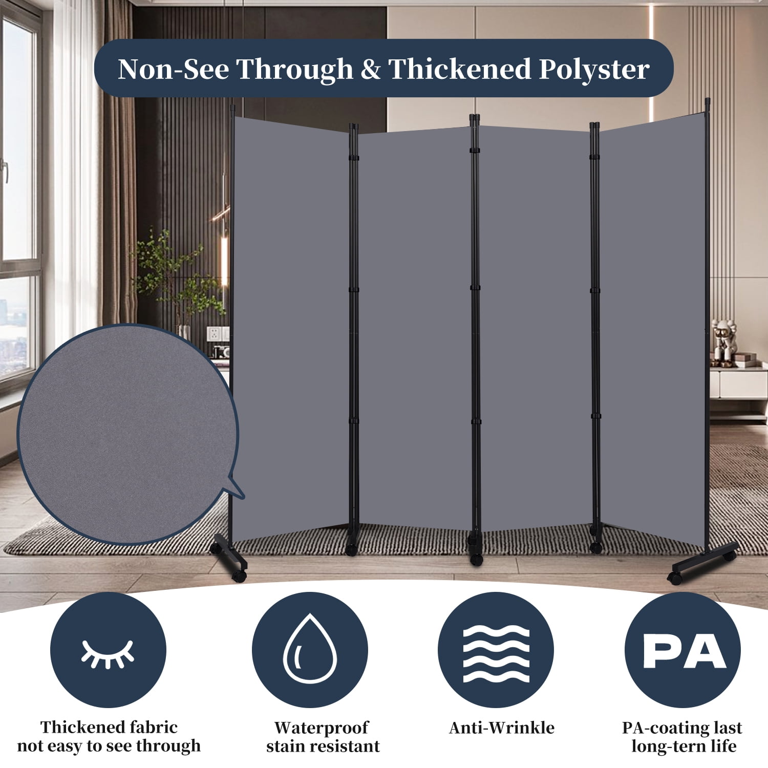 JVVMNJLK Room Divider & Privacy Screen, Polyster Gray, 88", 4 Count
