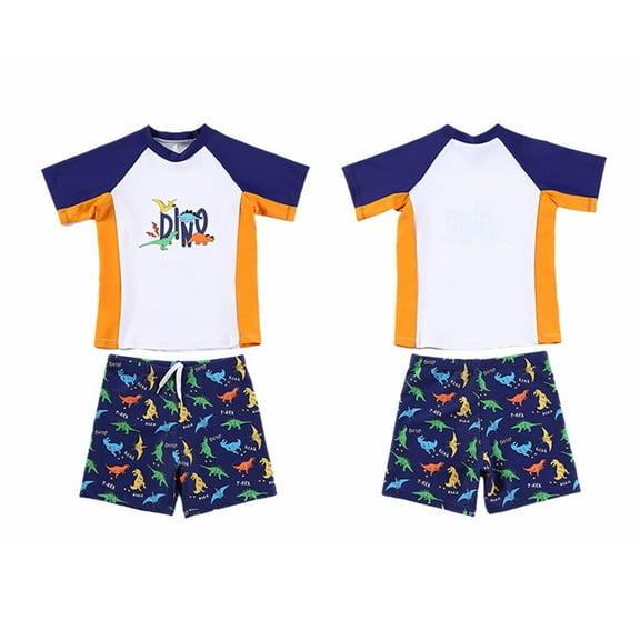 MEZZALL Toddler Swimsuit Boy 2PCS Boys Swimwear Sets Short Sleeve Boys Swim Shirt Boy Swim Trunks Summer Beach Vacation Pool Rash Guard Bathing Suits 6-7 Years Classic Kids Wear