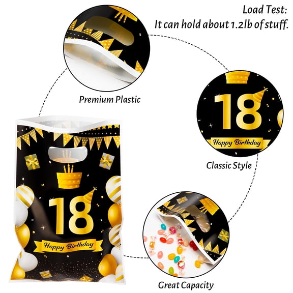 Haooryx Party Gifts Bags with Die Cut Handle for 18th Birthday, Black Gold,50 Pieces