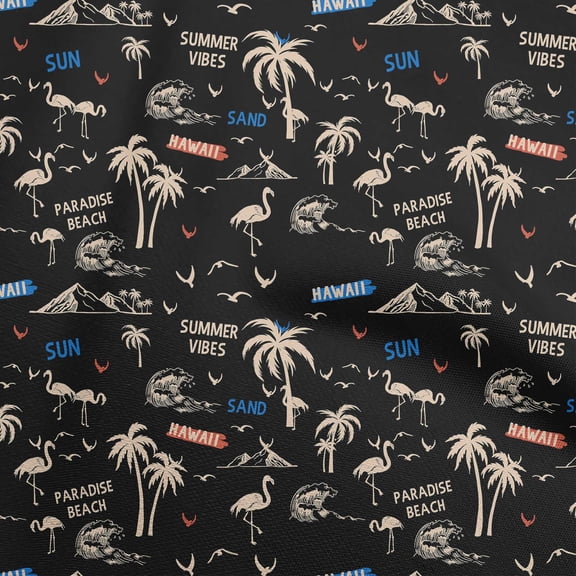 oneOone Polyester Spandex Black Fabric Beach Hawai Dress Material Fabric Print Fabric By The Yard 56 Inch Wide