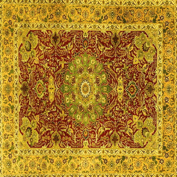 Ahgly Company Indoor Square Medallion Yellow Traditional Area Rugs, 6' Square