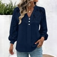 thumbnail image 4 of Uootdi Blouses for Women Dressy Casual Long Sleeve V Neck Button Front Hollow Out Pearl Button Loose Fit Office Commute Blouses Gift, 4 of 9
