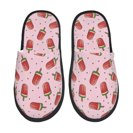 Balery Watermelon Ice Cream Slient Indoor Furry Fleece Comfort House Shoes Soft Non-Slip Home Shoes Cotton slippers House Slippers-- Large