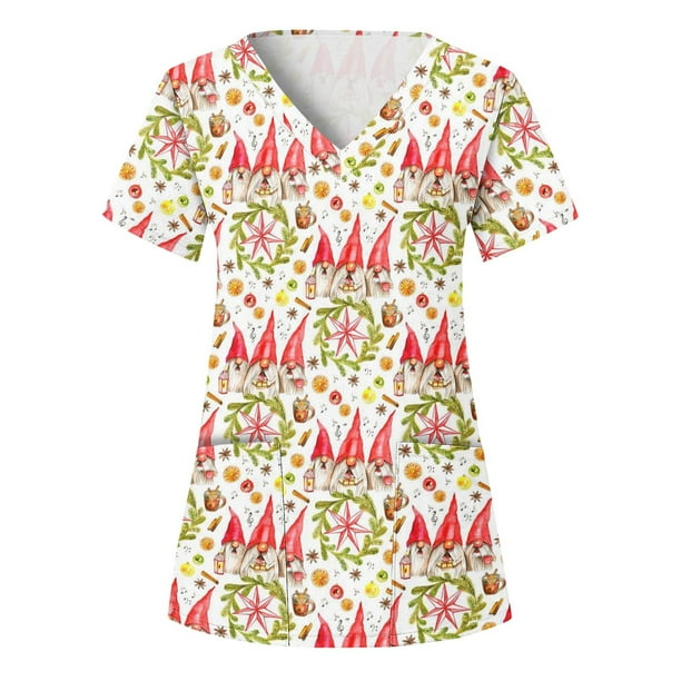Pntutb, blusas con cuello en V y manga corta a la moda para mujer, blusa de bolsillo con estampado de uniforme de trabajo, tops Pntutb Pntutb-3108