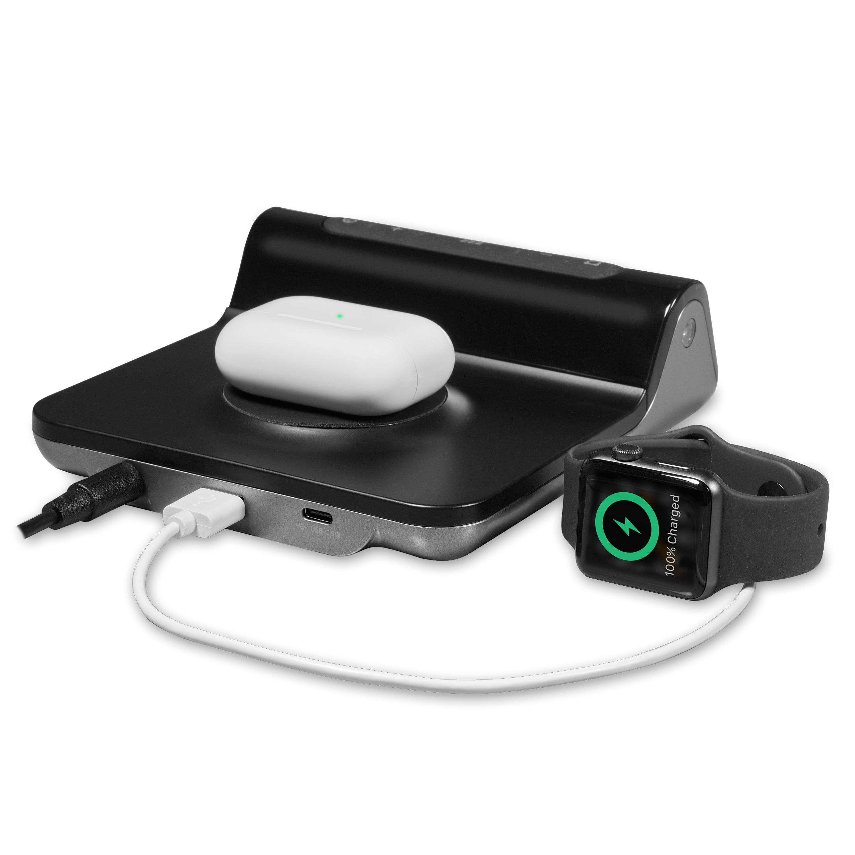 iHome Wireless Charger with Digital Alarm Clock, USB-A and USB-C Charging (iW23)