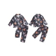 thumbnail image 2 of Cjfdfy Toddler Baby Girl Boy Halloween Silk Stain Pajamas Set Kids Girls PJS Set Sleepwear Fall Winter Clothes Pumpkin Bow Print Long Sleeve Button Down Shirt with Long Pants Set Loungewear 1-10Y, 2 of 9