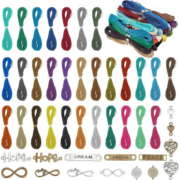 Waxed Polyester Cord Kit 328 Yards 30 Colors 1mm Waxed Polyester Twine Cord and 30 Pcs Tibetan Style Alloy Links Connectors Macrame Bracelet Thread Waxed String for DIY Jewelry Making for diy
