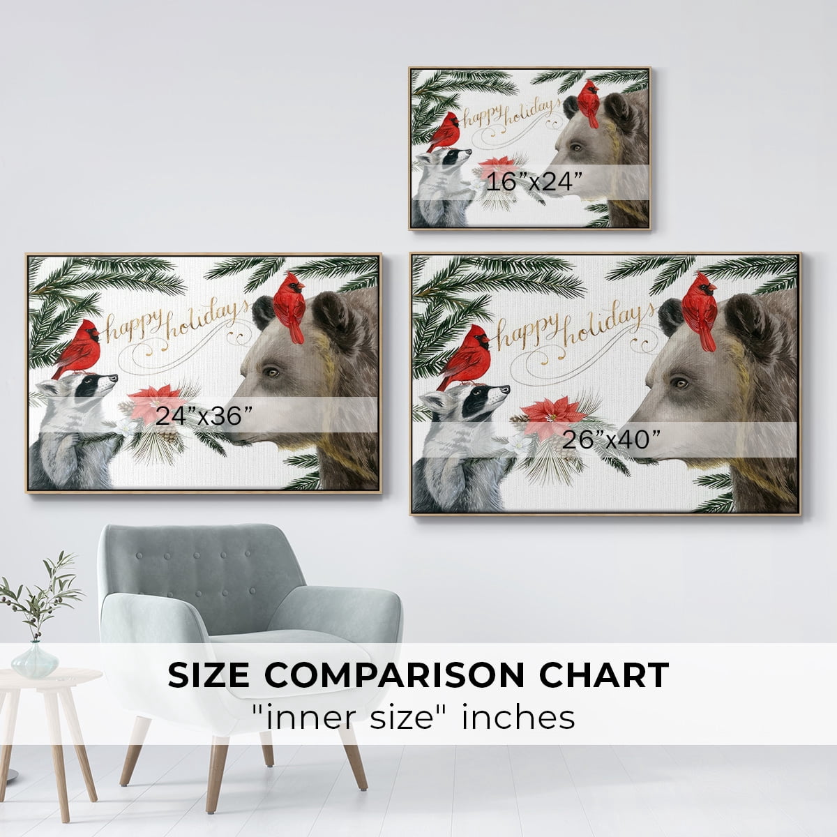 Timberland Christmas Collection A - Framed Gallery Wrapped Holiday Canvas - 17 x 25 - Natural Wood Frame