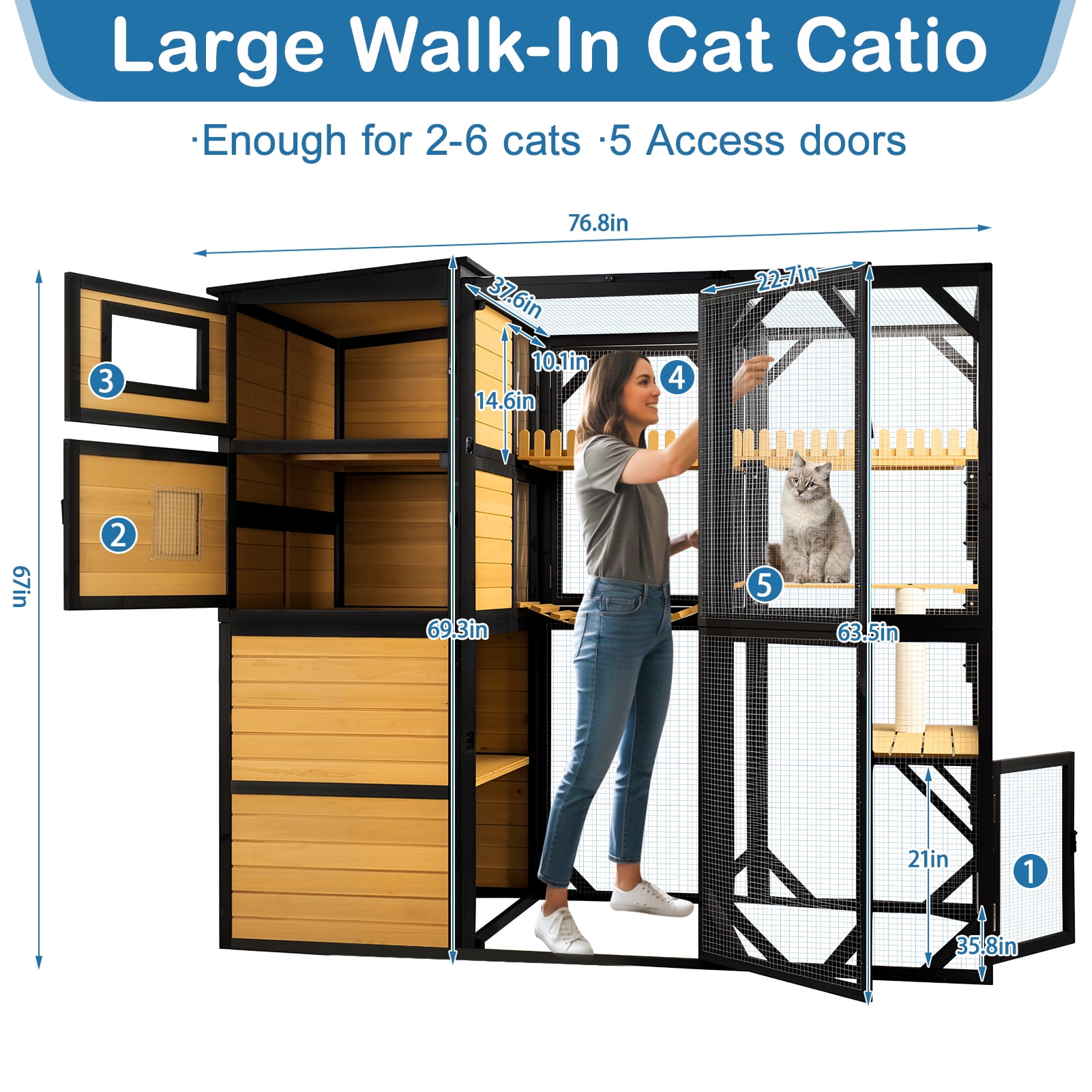 Large Catio Outdoor Cat Enclosure Window Acess Walk-in Cat Cage Cat House for Multiple Indoor Outdoor Cats Outside Patio