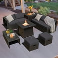 thumbnail image 1 of Costway 9PCS Patio Rattan Furniture Set Fire Pit Space-saving W/Cover Grey Cushion, 1 of 10