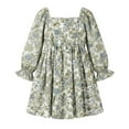 thumbnail image 4 of Afdoent Girls Dresses Elegant Square Neckline Girls Dress With Puffed Sleeves And Flounced Hem High Waist Floral Lace Trim Party Dress For And Celebrations 3-4 Years, 4 of 4