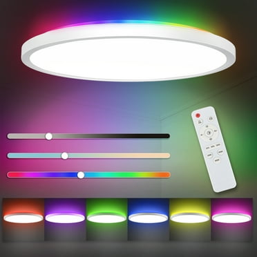 Bright Dimmable LED Flush Mount 12 Inch 24W RGB 3200lm 3000-6500K Ceiling Light With Remote Control For Bedroom Living Room