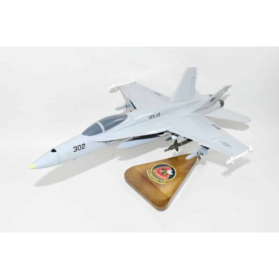 VFA-113 Stingers (1990) F/A-18C Model, Navy, 1/37th (18") Scale, Mahogany