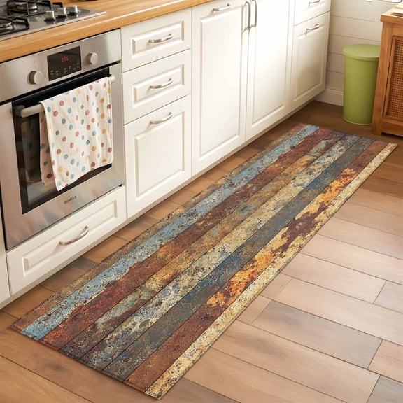 2'x6' Rug Runners for Hallways Kitchen, Brown Gray Non Slip Entryway Beside Floor Carpet Runner, Farmhouse Abstract Gradient Wooden Grain Washable Laundry Room Bedroom Throw Rugs Mat for Family Pet