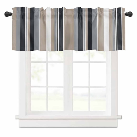 Vintage Stripes Valances for Windows Gray Brown Black Striped Retro Lines Rod Pocket Curtain Valance Window Treatment Short Curtains for Kitchen Living Room, 60"x18"