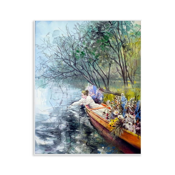 Stupell Industries Woman in Floral Filled Boat Landscape & Nature Painting Unframed Art Print Wall Art, 11 x 14
