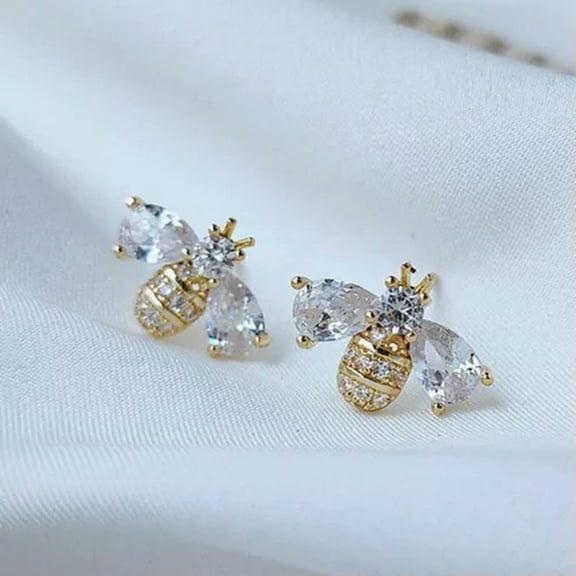 QQTDFG Cute Bee Two Tone Stud Earrings for Women 925 Silver Gifts Jewelry A Pair/set-Bee