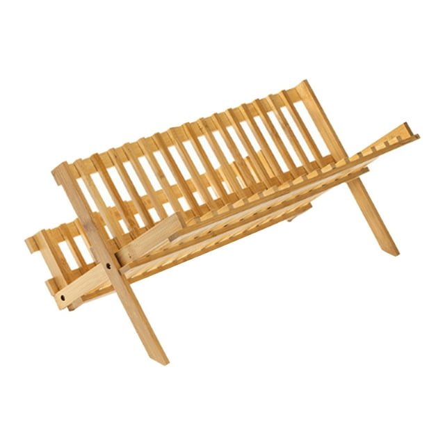 Ohufall 2 Tier Large Bamboo Dish Drying Rack Foldable Large Capacity Dish Drainer Tray with dish rack storage home and kitchen kitchen necessities