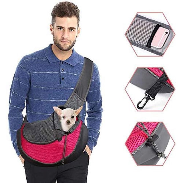 Bolsa de transporte para perros Bolsa de hombro ajustable para cachorros y gatos Bolsa de viaje para animales pequeños Bolso para perros con bolsa de malla transpirable Bolsa portátil para perros para mercado al aire libre (rojo) JM
