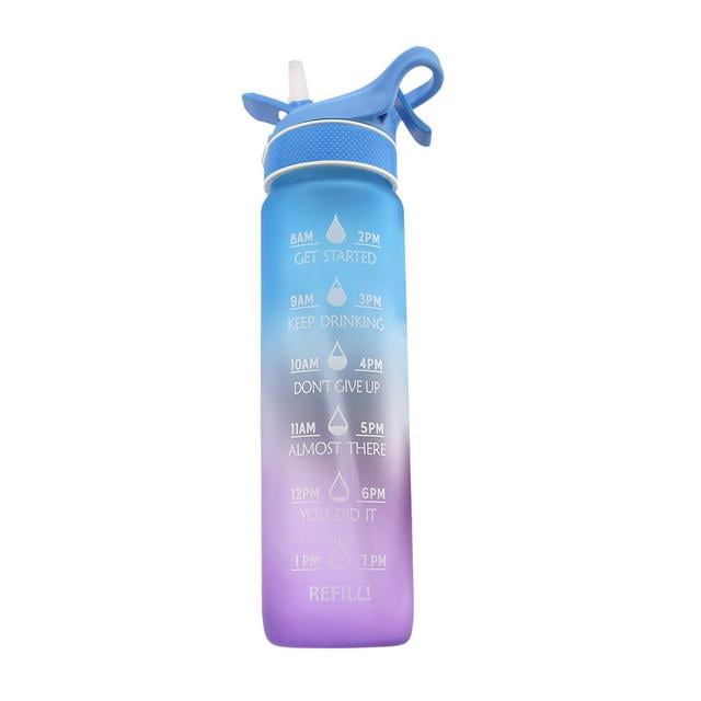 Sports Water Bottle with Time Marker BPA Free Spray Straw Portable Reusable Drinking Kettle