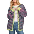 thumbnail image 1 of LOVZFMLL Vestes pour Femmes Mode Cardigan à Rayures à Blocs de Couleur Décontracté Mode Haut/chemise à Manches Longues à Col Rond Veste/veste à Capuche Décontractée à Manches Longues, 1 of 6