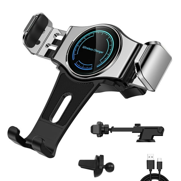 Scienceny Universal 15W Car Phone Wireless Charger Holder Set Tipo-c Rotating Smartphone Adaptador Soporte Cuna de plástico Paneles de instrumentos para automóviles Plata Scienceny VI015494-04