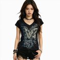 thumbnail image 4 of Women Y2K Grunge Vintage Graphic Tees V-Neck Short Sleeve Slim Fit T-Shirt Emo Clothes for Teen Young Girls 2000s Streetwear Grey Size S, 4 of 7