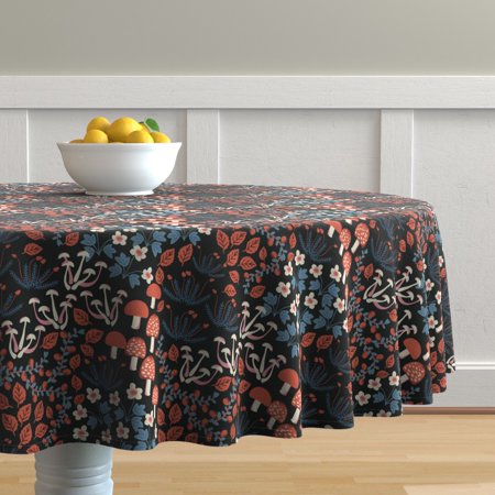 

Cotton Sateen Tablecloth 70 Round - Mushroom Millefleur Garden Ditsy Coral Blue Flowers Forest Floor Nature Petals Wildflowers Micro Print Custom Table Linens by Spoonflower