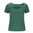thumbnail image 5 of QUNYINEY Casual Women Shirts Crew Neck Solid Short Sleeve Tops Ribbed Cut Out Slim Pullover Shirts, 5 of 6