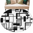 thumbnail image 2 of Black Grey Geometric Round Area Rug 7 FT, Non Slip Living Room Area Carpet, Modern Abstract Art White Washable Soft Circular Rug Non-Shedding Floor Carpet for Bedside Office Play Room Classroom, 2 of 9