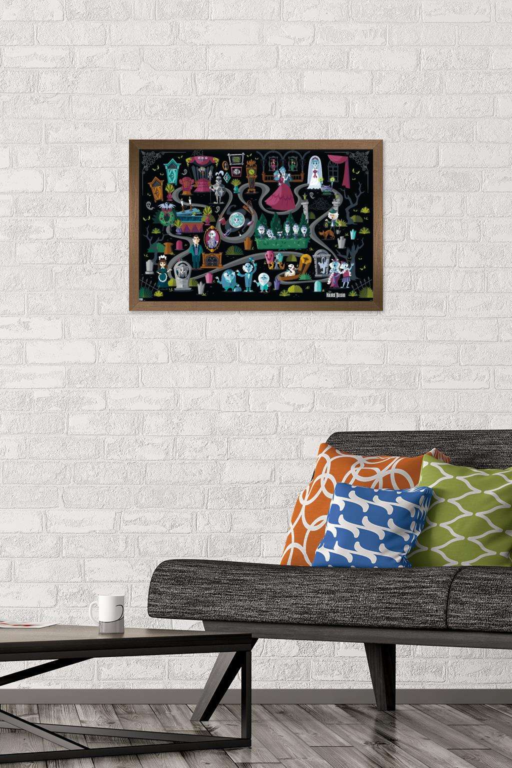 Disney Haunted Mansion - Map Wall Poster, 14.725" x 22.375", Framed