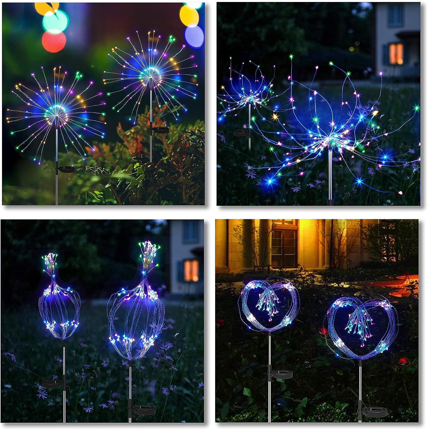 4 Pack Solar Garden Firework Lights, Dingrich Outdoor Waterproof Solar Powered Art Stake Twinkle Lighting 120 LED Sparklers Solar Lights for Patio Backyard Yard Pathway Walkway Decorations (Colorful)