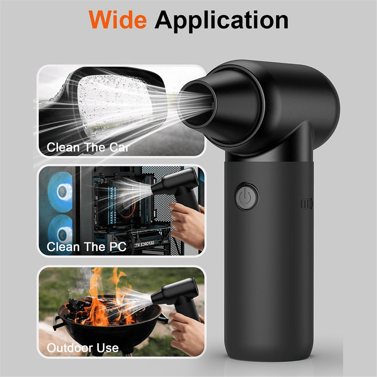 Compressed Air Duster 180000RPM Turbofan Jet Fan 3 Gears Adjustable Cordless Air Blower for Car and Home Cleaning Tool,1 x Handheld fan 3 x Nozzles 1 x USB Cable,Black