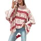thumbnail image 3 of Suéter Navideño para Mujer, Poncho de Punto Holgado de Larga con Estampado de Copos de Nieve y de Murciélago. Rosa M, 3 of 10
