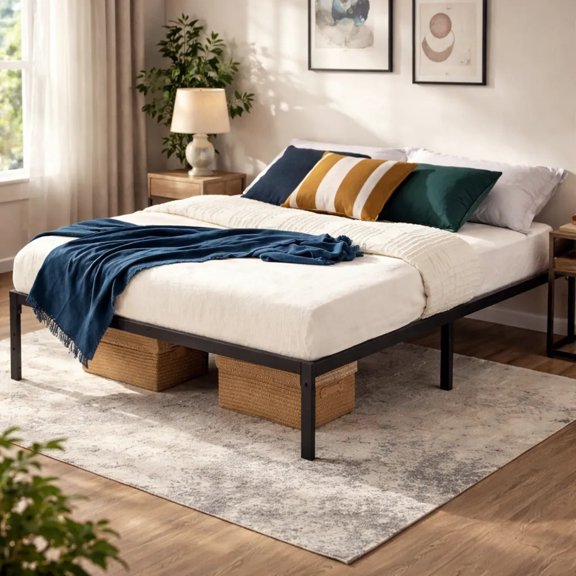 Cama Matrimonial de Metal, Color Negro (sin Colchón) HOMEMAKE FURNITURE